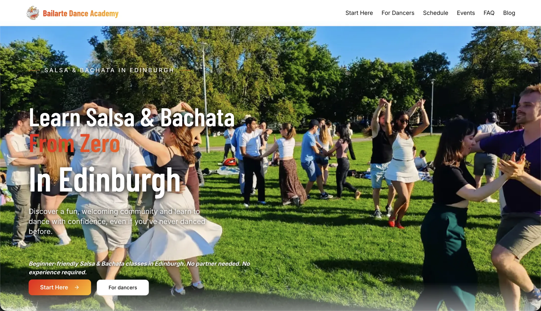 The Bailarte Limited website we built, a branded site for the salsa and bachata academy with integrated course sales
